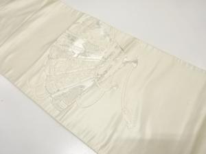 アンティーク　桧扇にヱ霞・草花模様刺繍袋帯（材料）